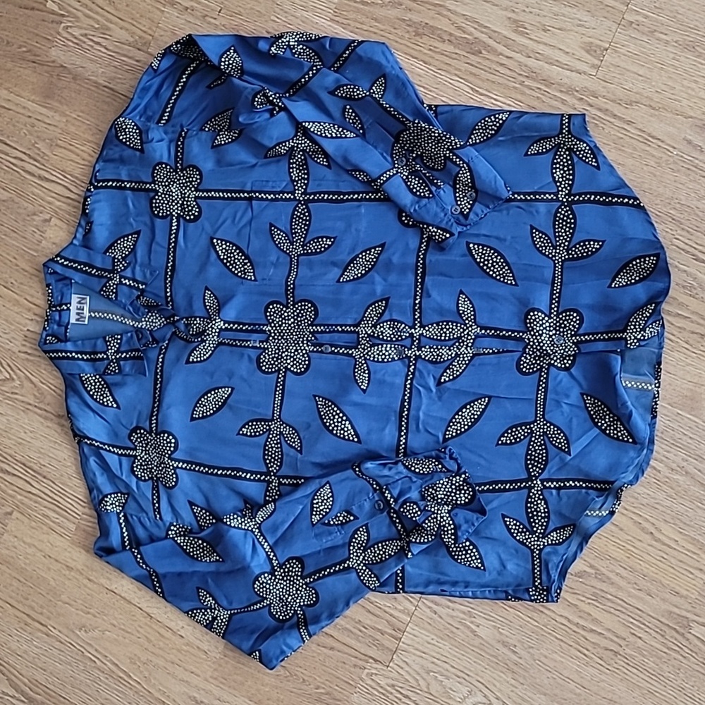 MEN GoSilk 100% silk men's long sleeve button down shirt size L